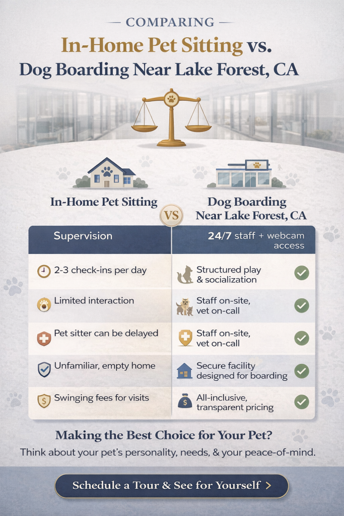 In-home pet sitting vs dog boarding