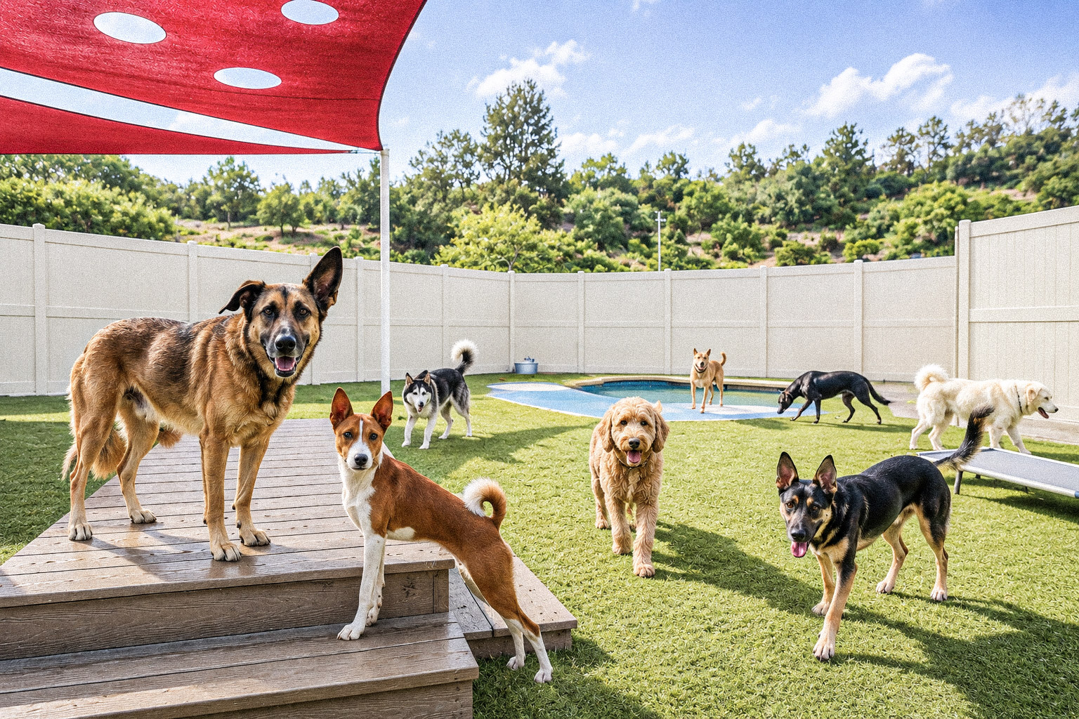 Happy dogs playing at Smart Parke daycare and boarding